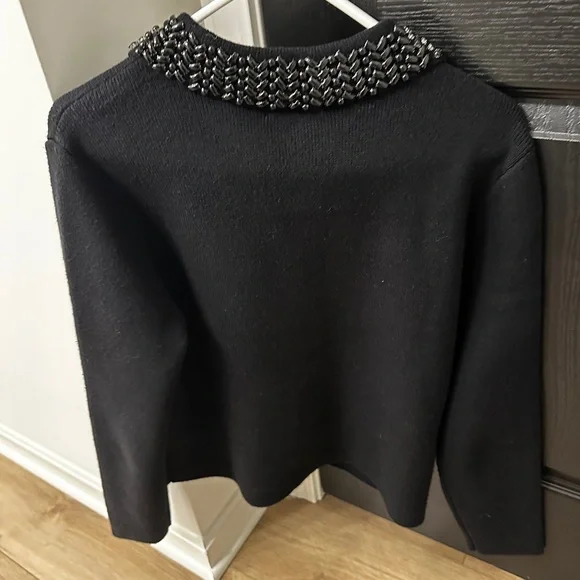 NWT Marled Chic Black Sweater with Beaded Collar - Picture 3 of 4